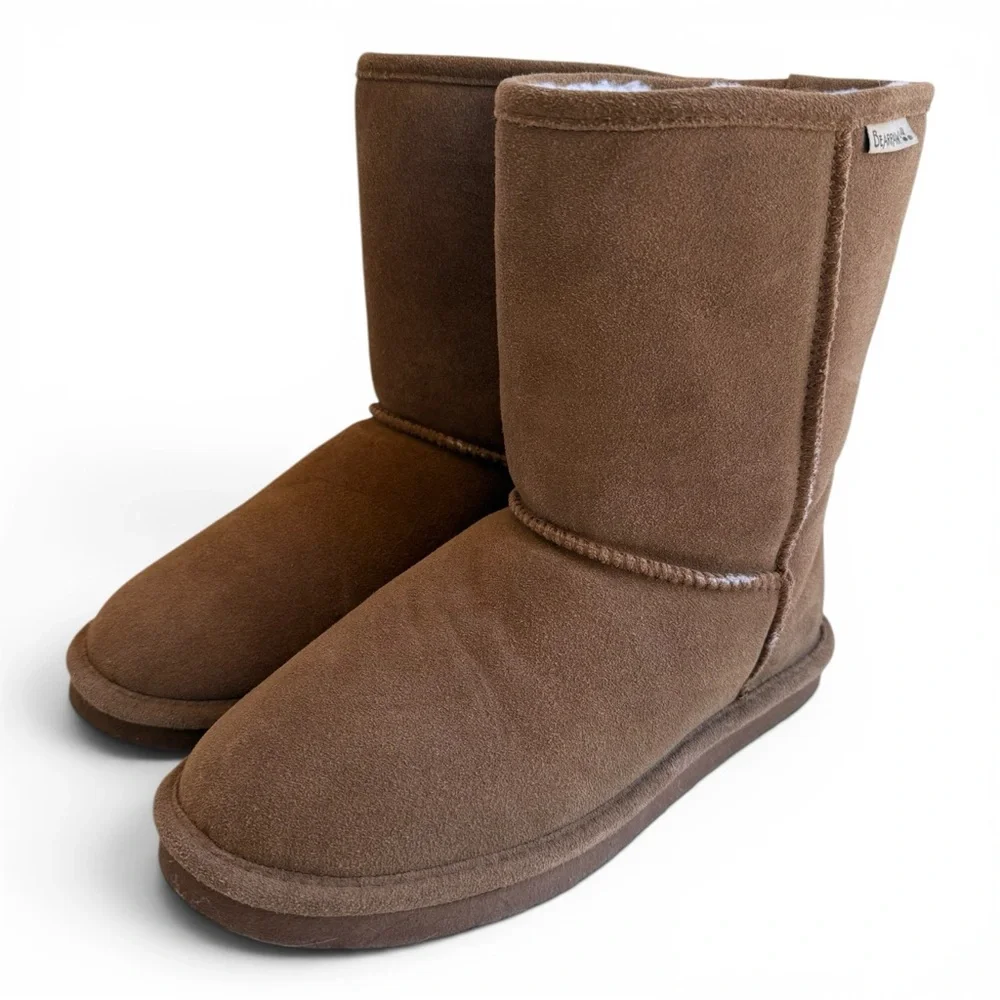 Bearpaw Emma Short Hickory Suede‎ Sheepskin Wool Lined Winter Boots Unisex NWOT